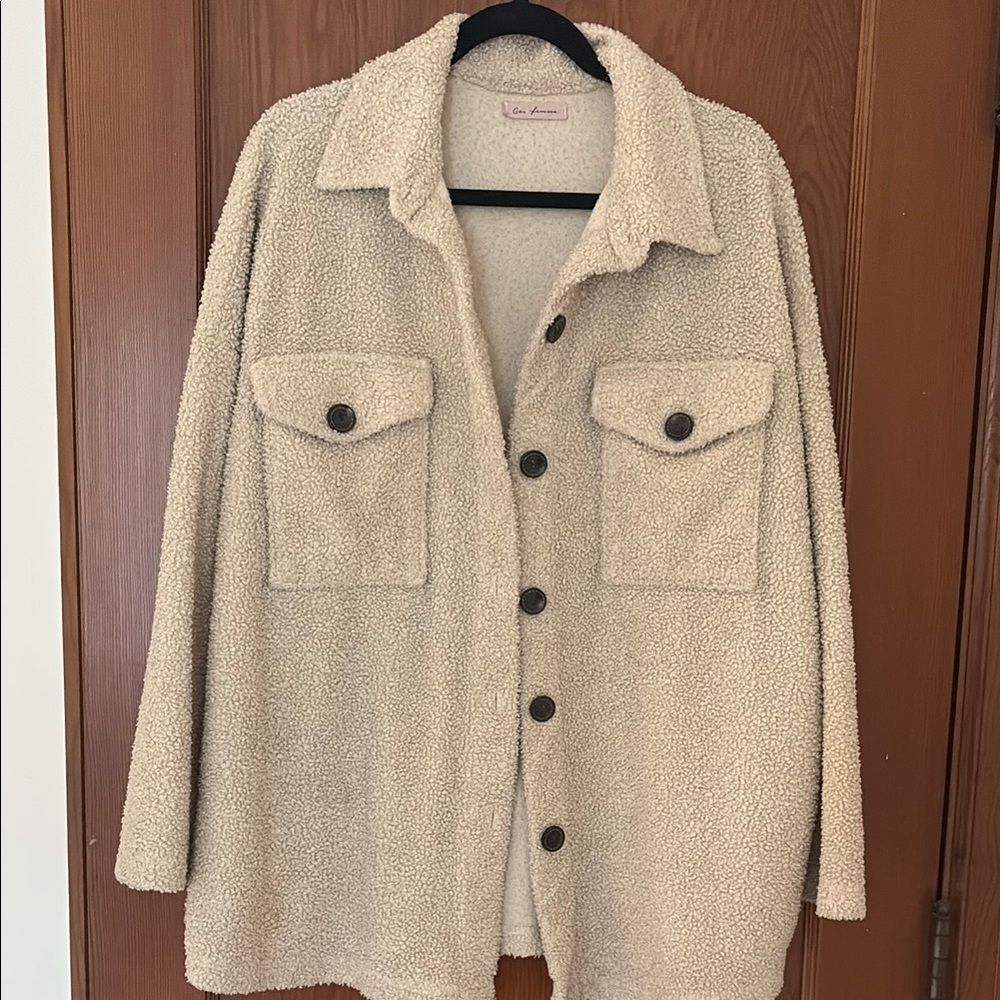 Cream Sherpa Jacket with Button Front